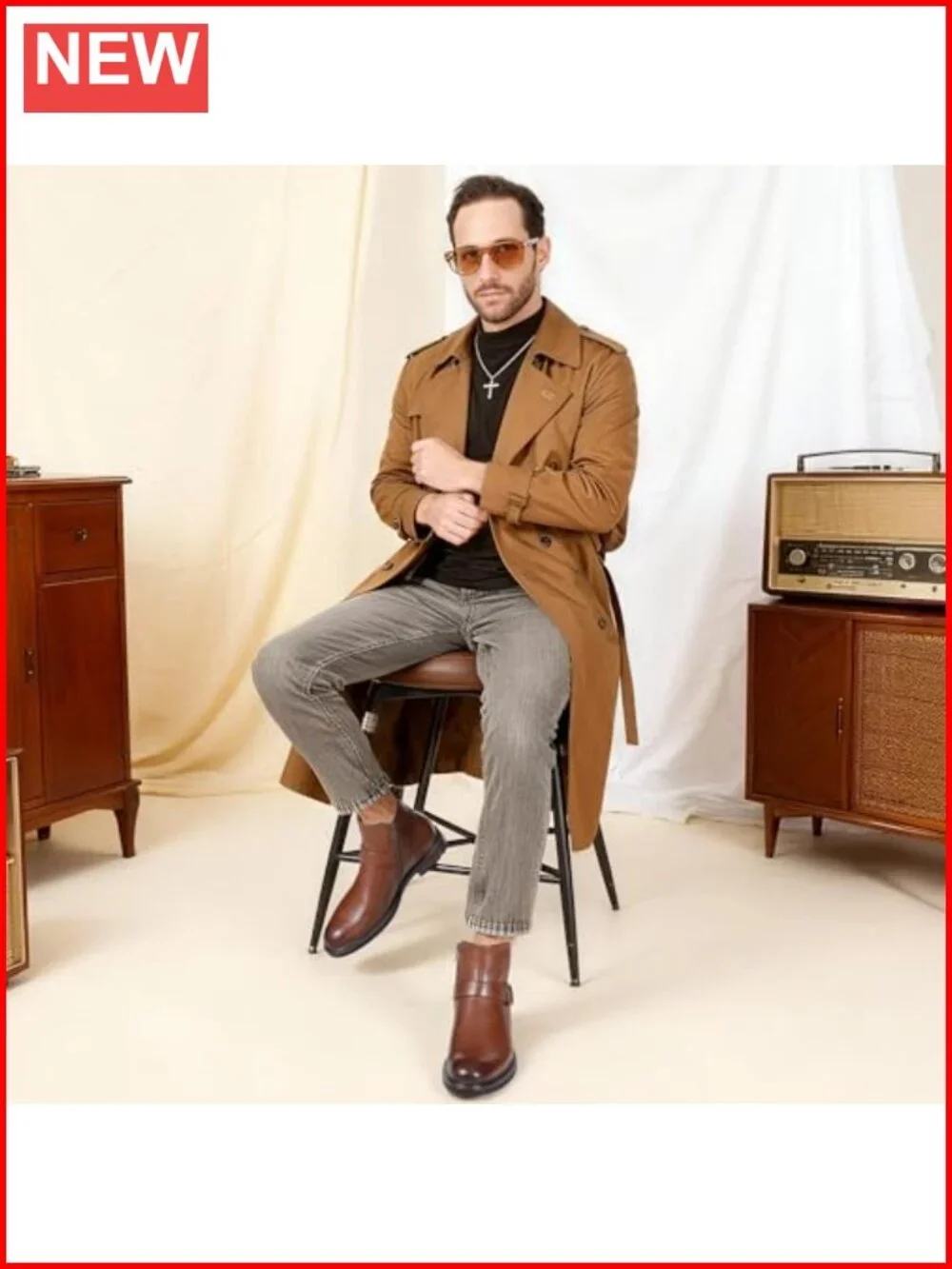 Men's Faux Leather Motorcycle Style Ankle Boots with Side Zipper